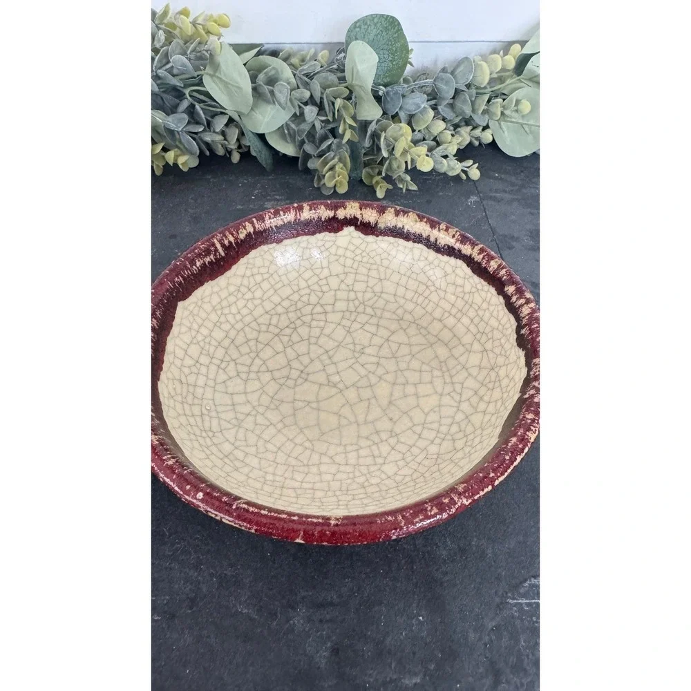 Two Pier‎ 1 Crackle Collection cereal bowl red discontinued vintage pottery